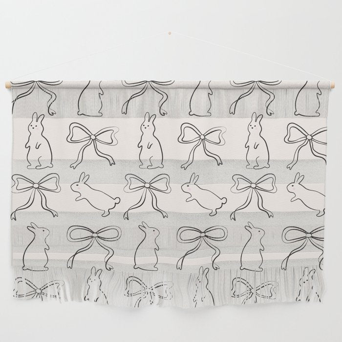 Ribbon Bows and Bunnies in Black and Linen White Wall Hanging Gallery Image 1