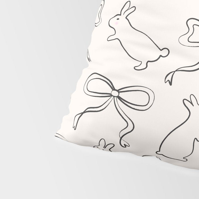 Ribbon Bows and Bunnies in Black and Linen White Pillow Sham Gallery Image 4