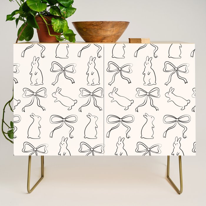 Ribbon Bows and Bunnies in Black and Linen White Credenza Gallery Image 1