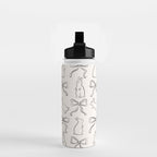 Ribbon Bows and Bunnies in Black and Linen White Water Bottle Gallery Image 2