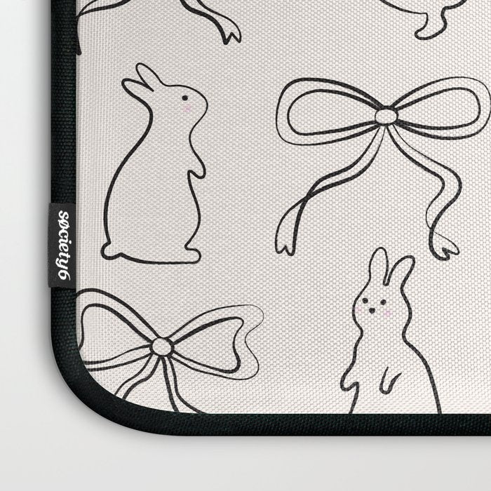 Ribbon Bows and Bunnies in Black and Linen White Laptop Sleeve Gallery Image 3