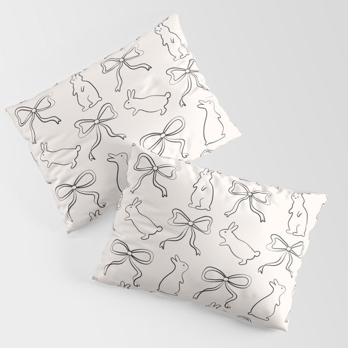 Ribbon Bows and Bunnies in Black and Linen White Pillow Sham Gallery Image 3