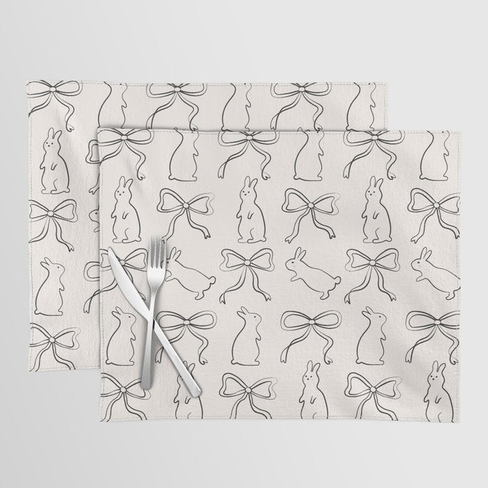 Ribbon Bows and Bunnies in Black and Linen White Placemat Gallery Image 1