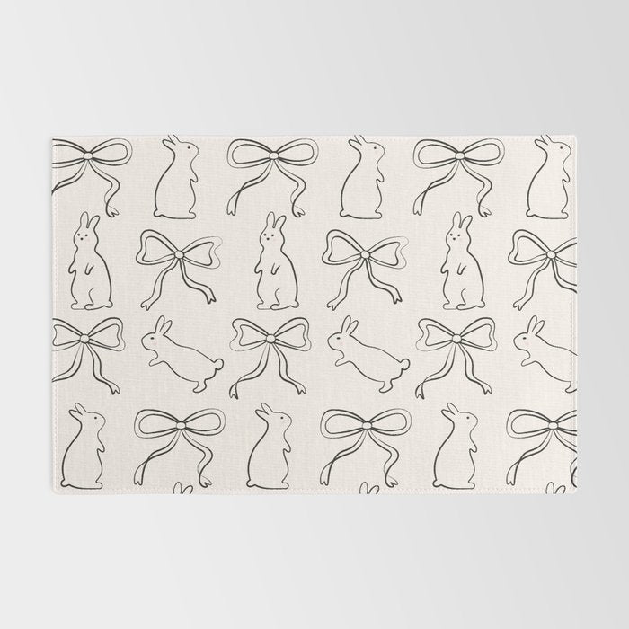 Ribbon Bows and Bunnies in Black and Linen White Rug Gallery Image 2