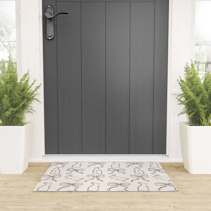 Ribbon Bows and Bunnies in Black and Linen White Welcome Mat Gallery Image 3