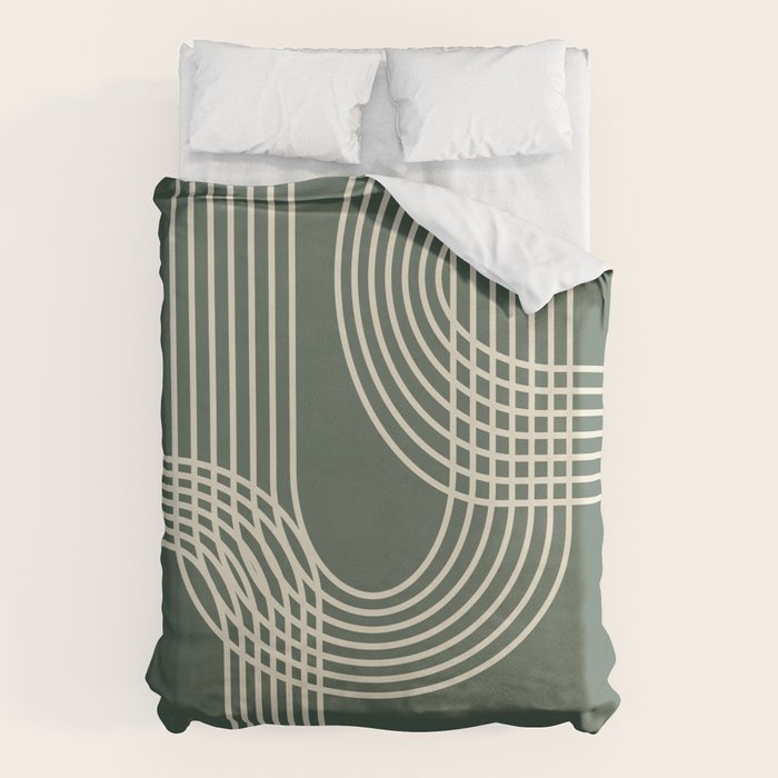 Minimalist Lines in Forest Green Duvet Cover Gallery Image 1