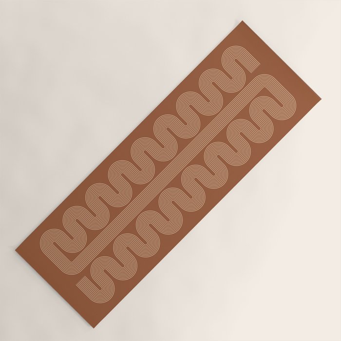 Geometric Lines in Terracotta and Beige 76 (Mid century Midern Rainbow Abstract) Yoga Mat Gallery Image 1