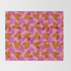 Linocut Hearts / Pink & Orange Throw Blanket Gallery Image 2