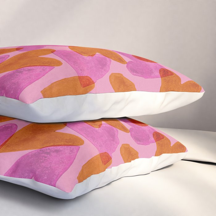 Linocut Hearts / Pink & Orange Pillow Sham Gallery Image 3