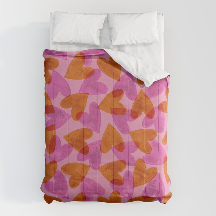 Linocut Hearts / Pink & Orange Comforter Gallery Image 6