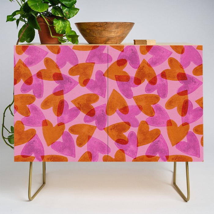 Linocut Hearts / Pink & Orange Credenza Gallery Image 1