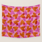 Linocut Hearts / Pink & Orange Wall Tapestry Gallery Image 4