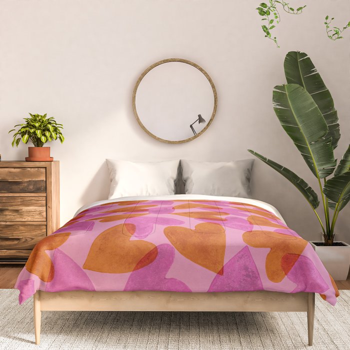 Linocut Hearts / Pink & Orange Comforter Gallery Image 3