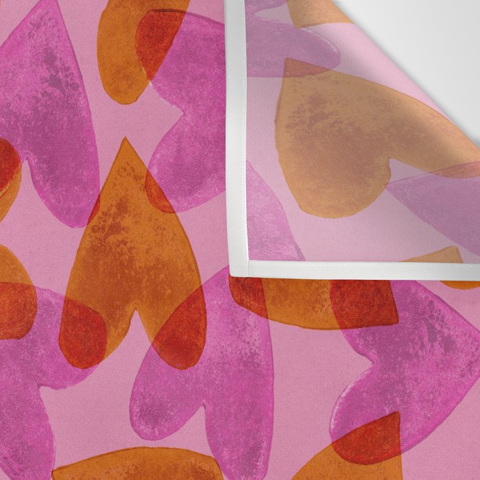 Linocut Hearts / Pink & Orange Wall Tapestry Gallery Image 3