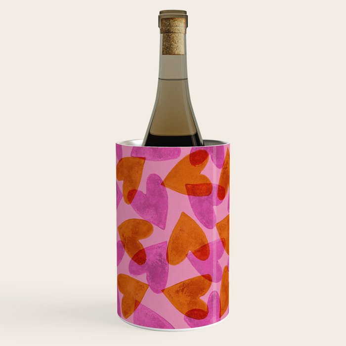 Linocut Hearts / Pink & Orange Wine Chiller Gallery Image 1