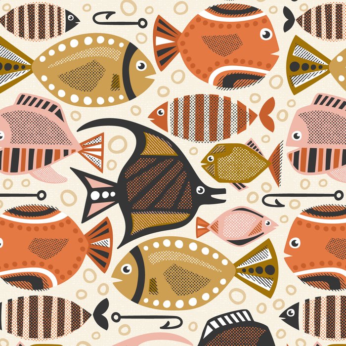 Mid Mod Deep Sea Fishing Ivory Coffee Mug Gallery Image 2