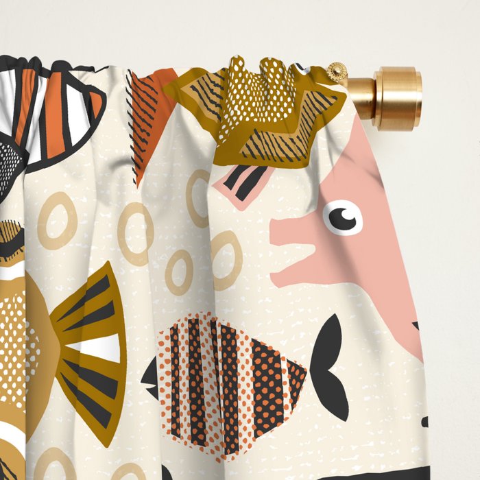 Mid Mod Deep Sea Fishing Ivory Window Curtain Gallery Image 2