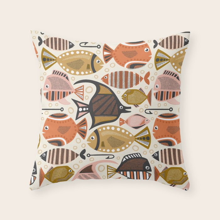 Mid Mod Deep Sea Fishing Ivory Throw Pillow Gallery Image 6