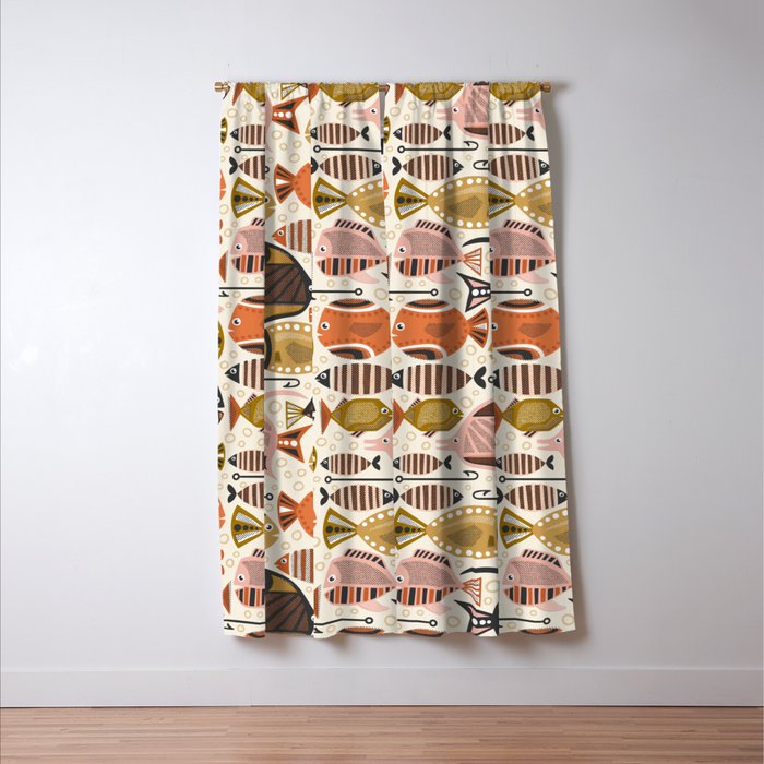 Mid Mod Deep Sea Fishing Ivory Window Curtain Gallery Image 3