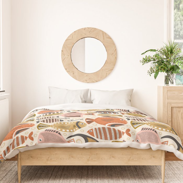 Mid Mod Deep Sea Fishing Ivory Duvet Cover Gallery Image 3