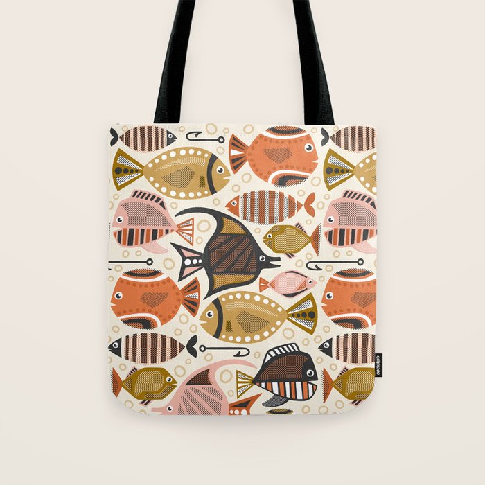 Mid Mod Deep Sea Fishing Ivory Tote Bag Gallery Image 1
