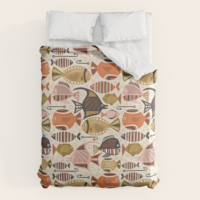 Mid Mod Deep Sea Fishing Ivory Duvet Cover Gallery Image 1