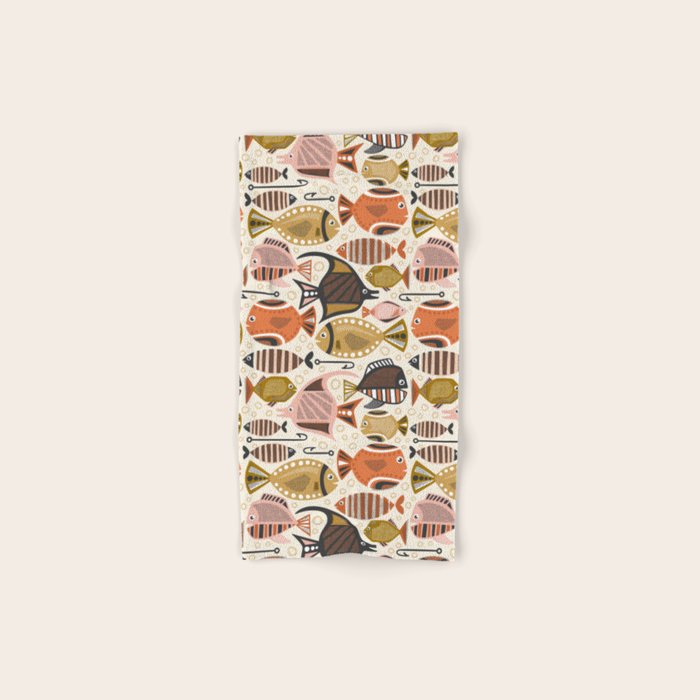 Mid Mod Deep Sea Fishing Ivory Bath Towel Gallery Image 1
