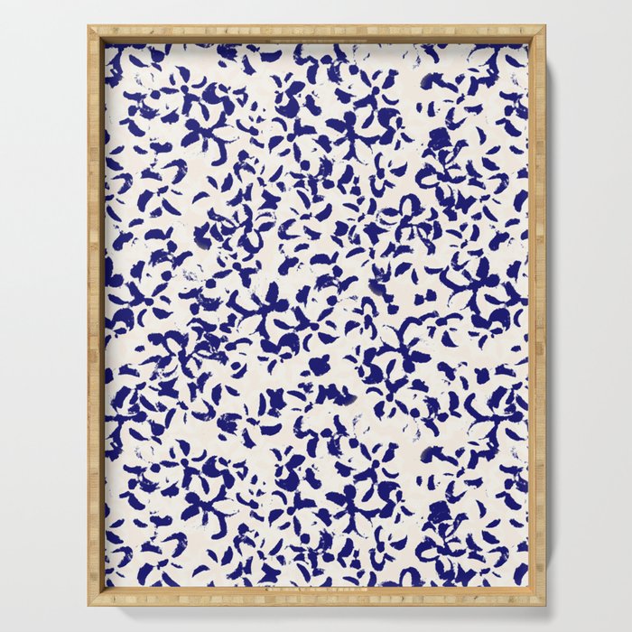 Mediterranean blue handmade floral Serving Tray Gallery Image 1