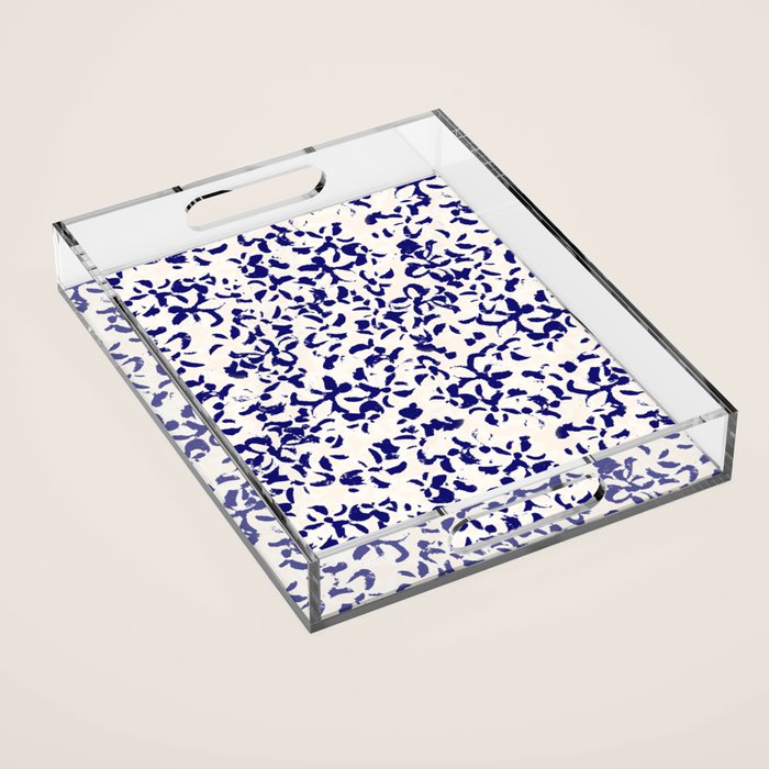 Mediterranean blue handmade floral Acrylic Tray Gallery Image 1