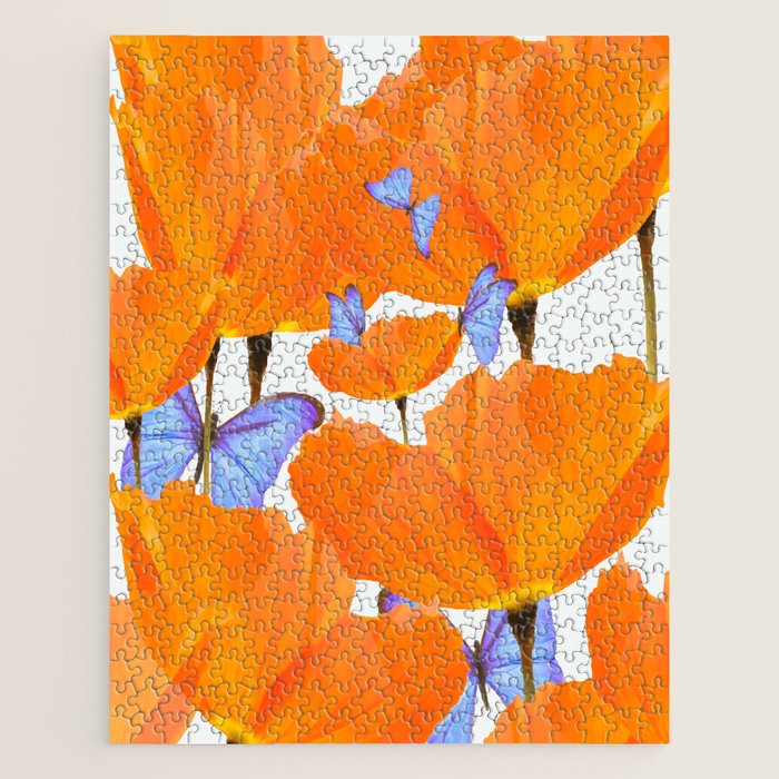 Poppies And Butterflies White Background #decor #society6 #buyart Jigsaw Puzzle Gallery Image 1