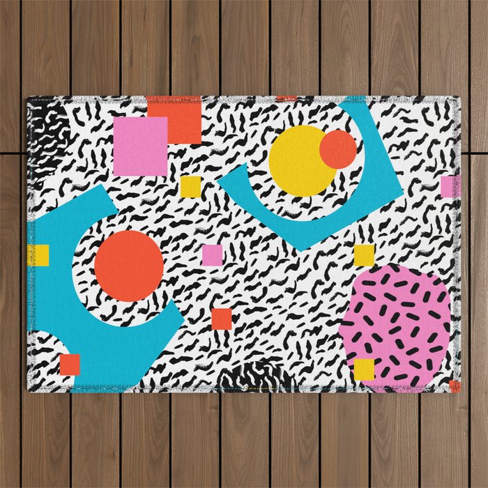 Get Real - memphis abstract pattern retro 80s design minimalist gifts colorful 1980's trend Outdoor Rug Gallery Image 1