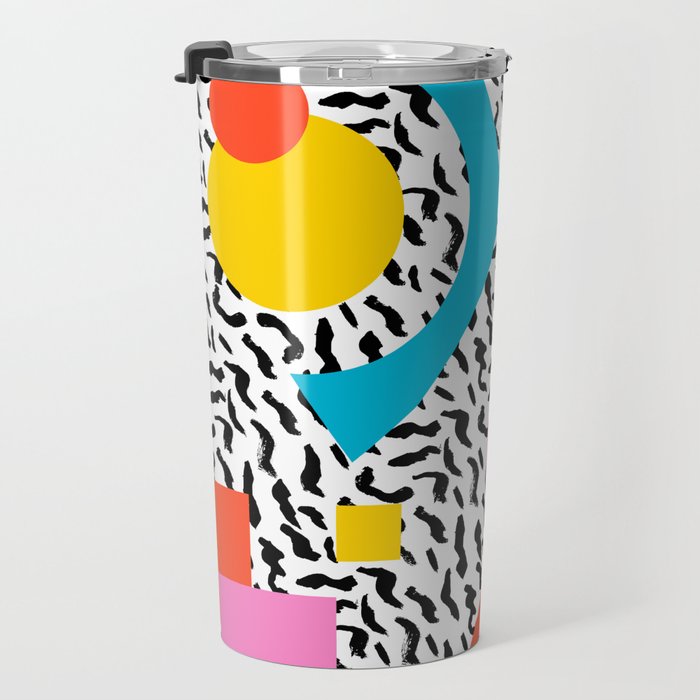 Get Real - memphis abstract pattern retro 80s design minimalist gifts colorful 1980's trend Travel Mug Gallery Image 3