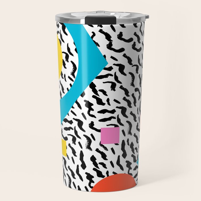 Get Real - memphis abstract pattern retro 80s design minimalist gifts colorful 1980's trend Travel Mug Gallery Image 1