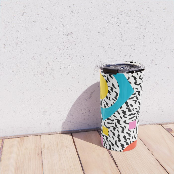 Get Real - memphis abstract pattern retro 80s design minimalist gifts colorful 1980's trend Travel Mug Gallery Image 4