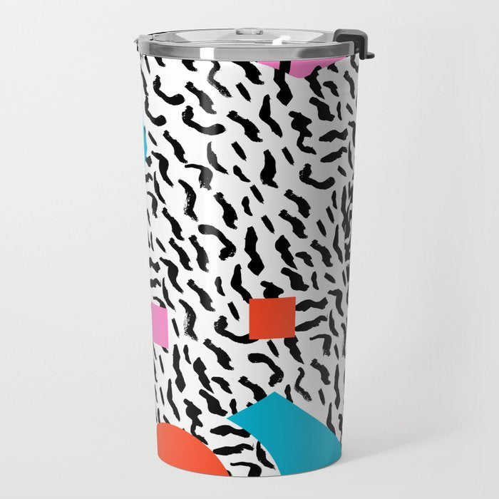 Get Real - memphis abstract pattern retro 80s design minimalist gifts colorful 1980's trend Travel Mug Gallery Image 2