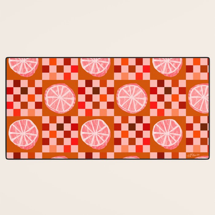 Checkered Sliced Citrus Fruit in Red & Peach Pink Desk Mat Gallery Image 3