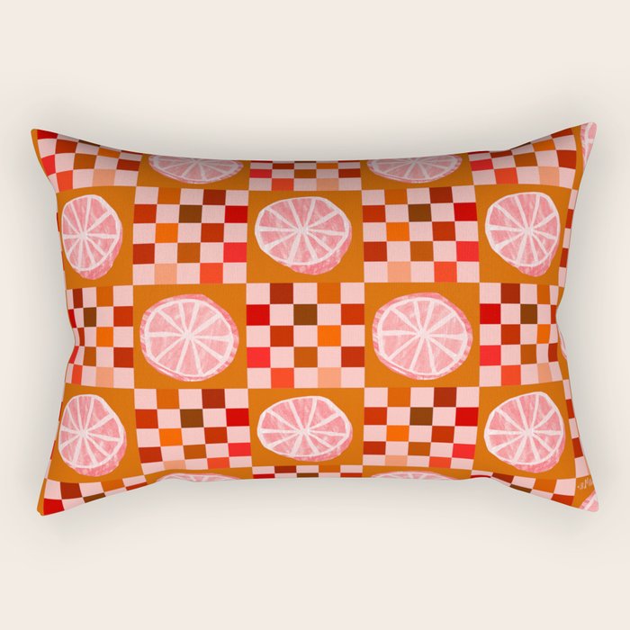Checkered Sliced Citrus Fruit in Red & Peach Pink Rectangular Pillow Gallery Image 2