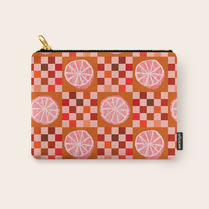 Checkered Sliced Citrus Fruit in Red & Peach Pink Carry All Pouch Gallery Image 1