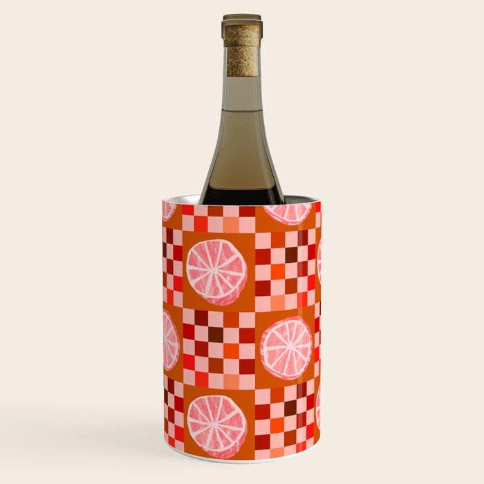 Checkered Sliced Citrus Fruit in Red & Peach Pink Wine Chiller Gallery Image 2