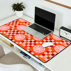 Checkered Sliced Citrus Fruit in Red & Peach Pink Desk Mat Gallery Image 2