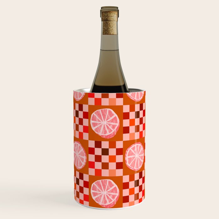 Checkered Sliced Citrus Fruit in Red & Peach Pink Wine Chiller Gallery Image 1