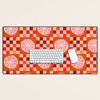 Checkered Sliced Citrus Fruit in Red & Peach Pink Desk Mat Gallery Image 1