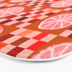 Checkered Sliced Citrus Fruit in Red & Peach Pink Bath Mat Gallery Image 3