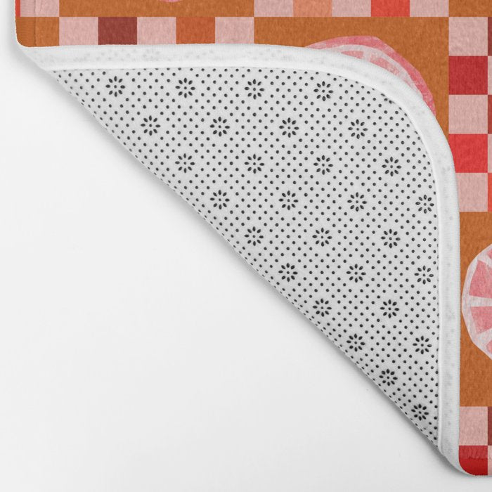 Checkered Sliced Citrus Fruit in Red & Peach Pink Bath Mat Gallery Image 2