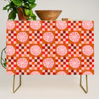 Checkered Sliced Citrus Fruit in Red & Peach Pink Credenza Gallery Image 1
