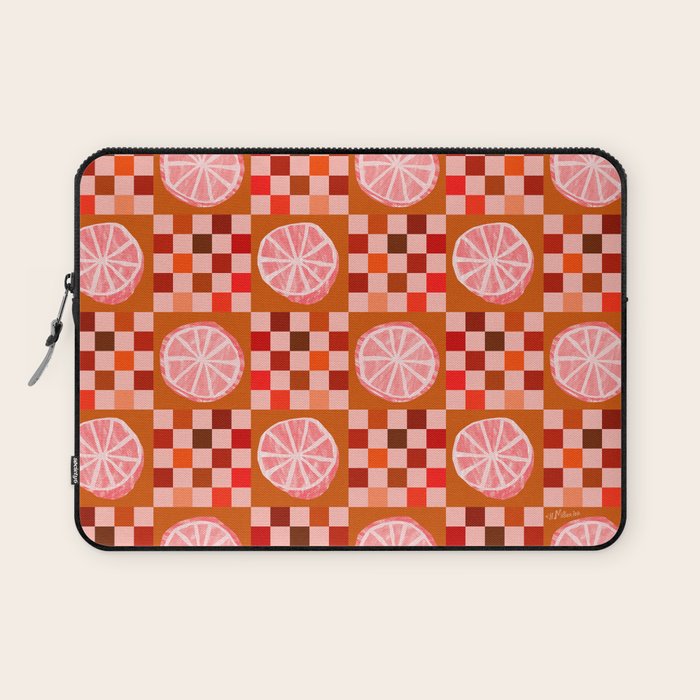 Checkered Sliced Citrus Fruit in Red & Peach Pink Laptop Sleeve Gallery Image 1