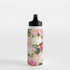 Vintage green pink white bohemian hortensia flowers Water Bottle Gallery Image 3