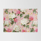Vintage green pink white bohemian hortensia flowers Rug Gallery Image 2