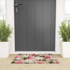 Vintage green pink white bohemian hortensia flowers Welcome Mat Gallery Image 3