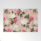 Vintage green pink white bohemian hortensia flowers Welcome Mat Gallery Image 1